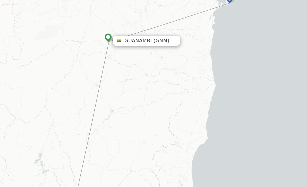 Route map with flights from Guanambi with Azul