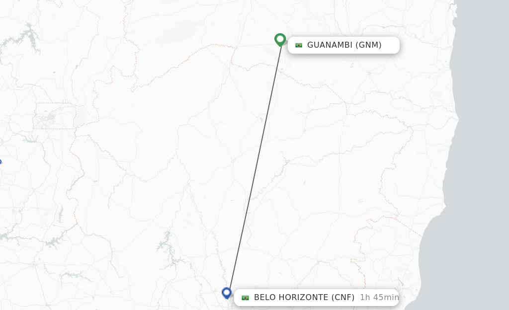 Flights from Guanambi to Belo Horizonte route map