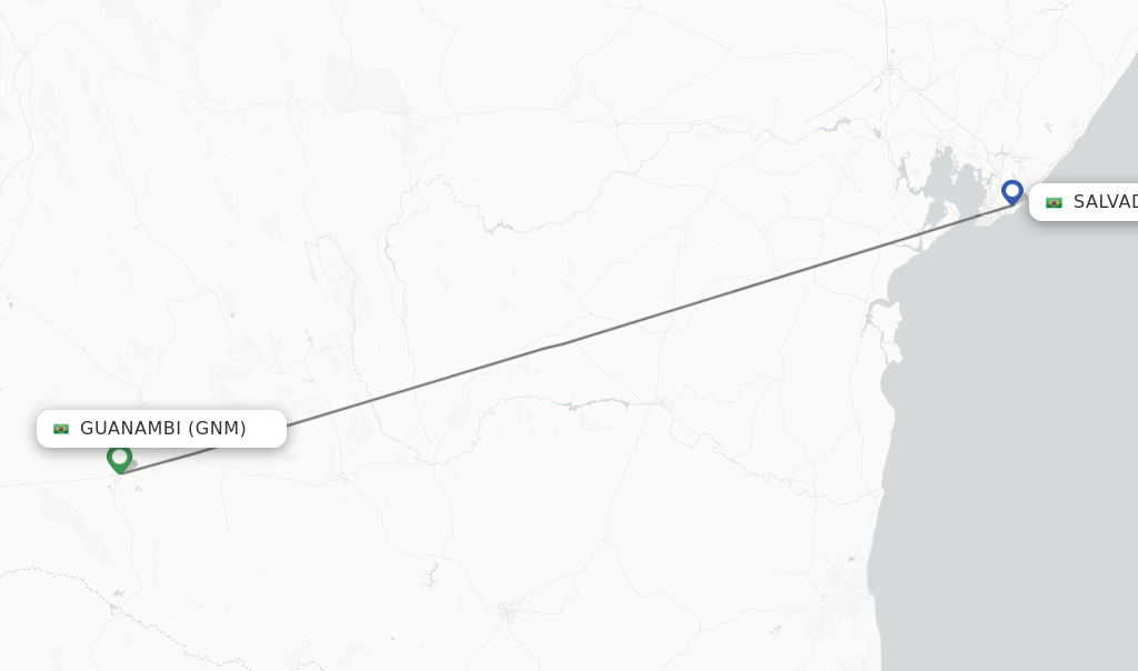 Flights from Guanambi to Salvador route map