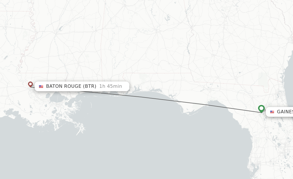 Flights from Gainesville to Baton Rouge route map