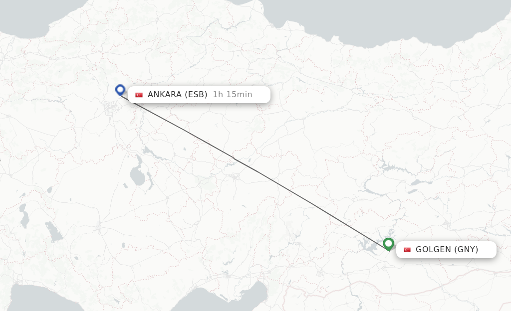 Flights from Golgen to Ankara route map