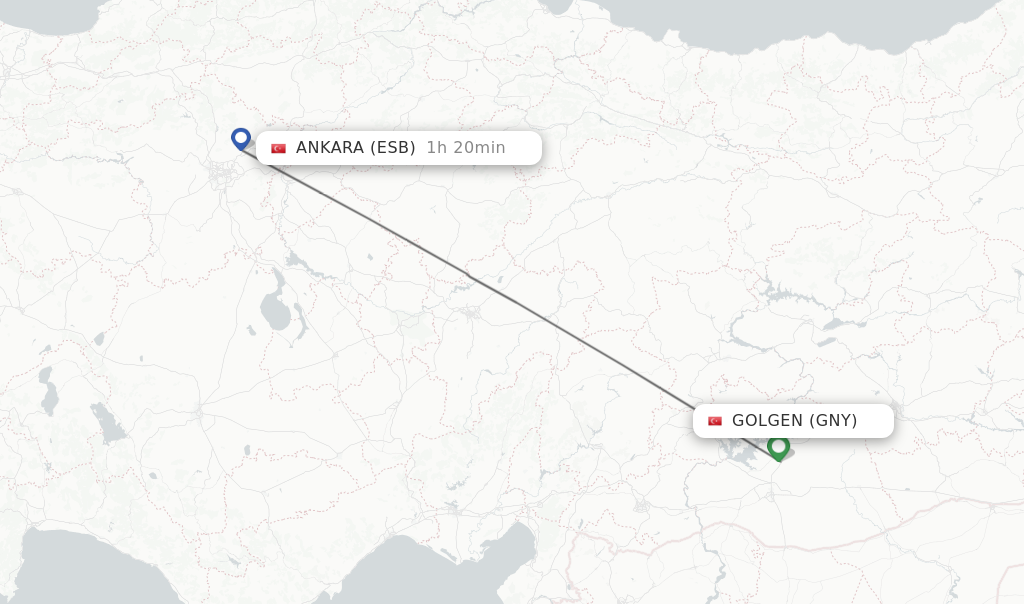 Flights from Golgen to Ankara route map