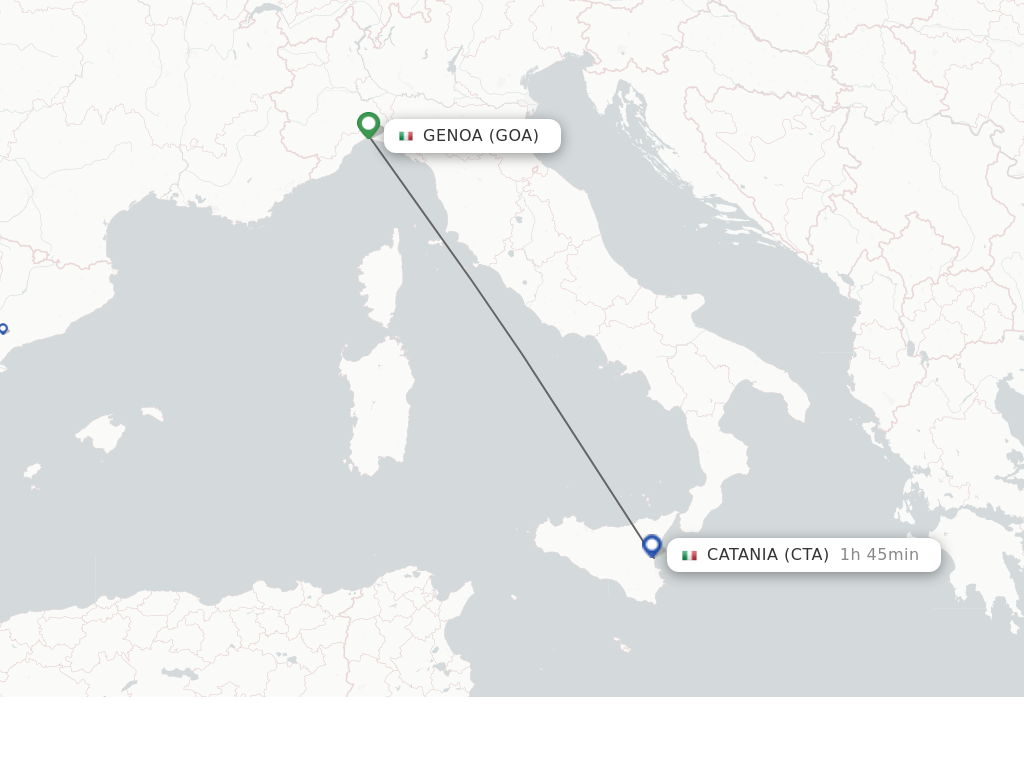 Flights from Genoa to Catania route map