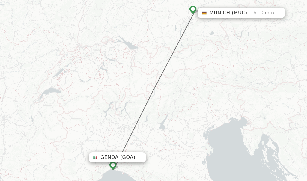 Flights from Genoa to Munich route map