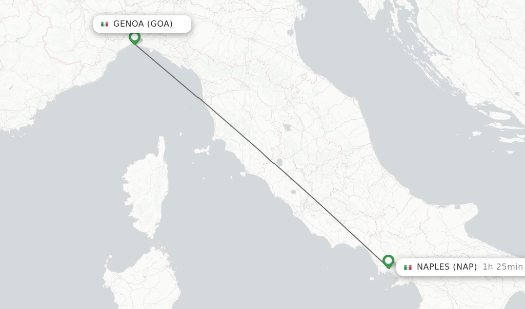 Flights from Genoa to Naples route map