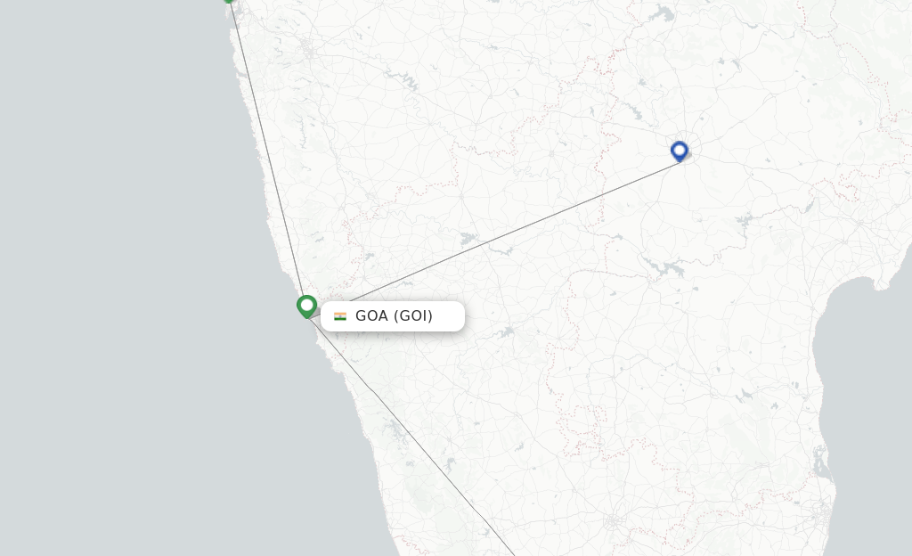 Route map with flights from Goa with Alliance Air