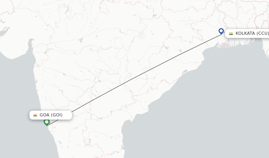 Flights from Goa to Kolkata route map