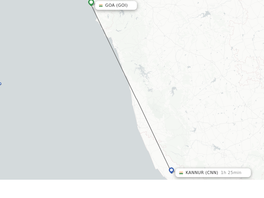 Flights from Goa to Kannur route map