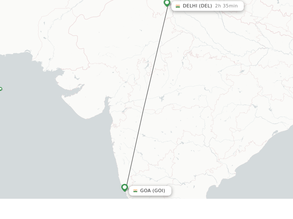 Flights from Goa to Delhi route map