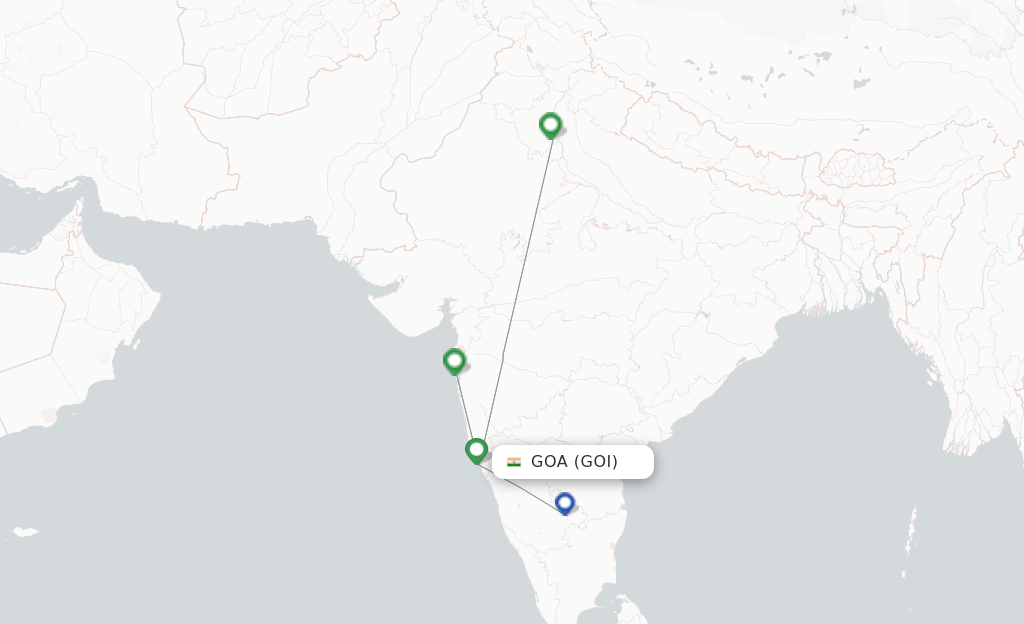 Route map with flights from Goa with Vistara