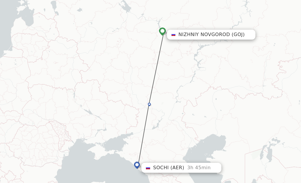 Flights from Nizhniy Novgorod to Adler/Sochi route map