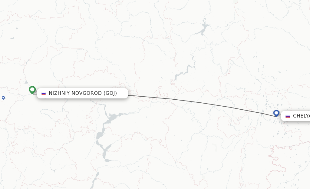 Flights from Nizhniy Novgorod to Chelyabinsk route map