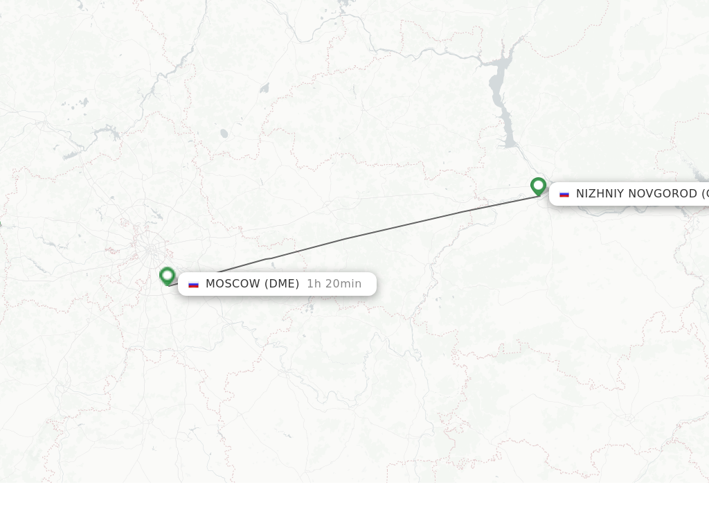 Flights from Nizhniy Novgorod to Moscow route map