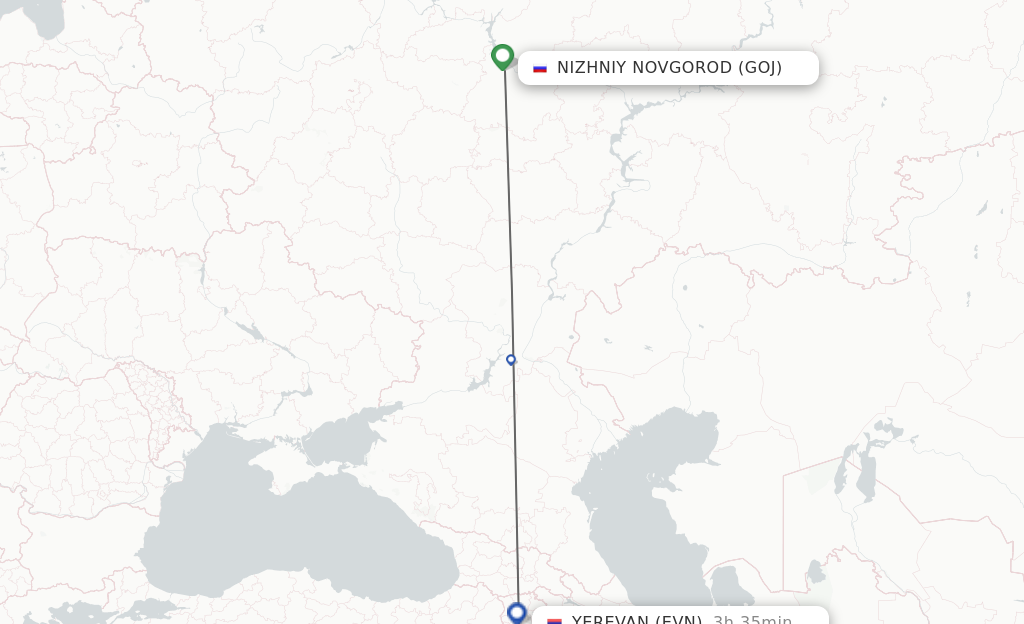 Flights from Nizhniy Novgorod to Yerevan route map
