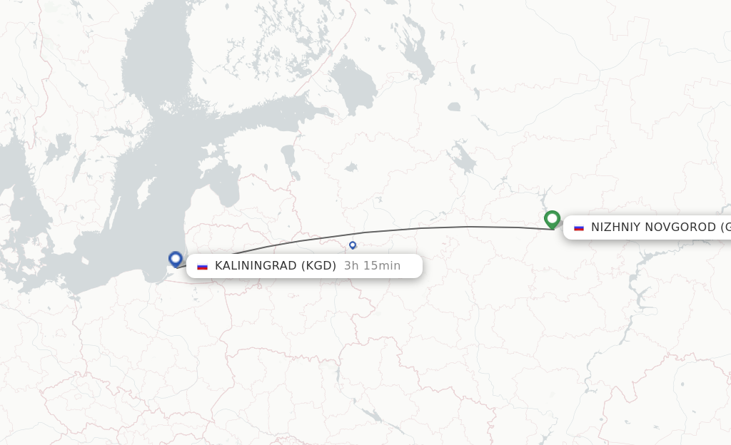 Flights from Nizhniy Novgorod to Kaliningrad route map