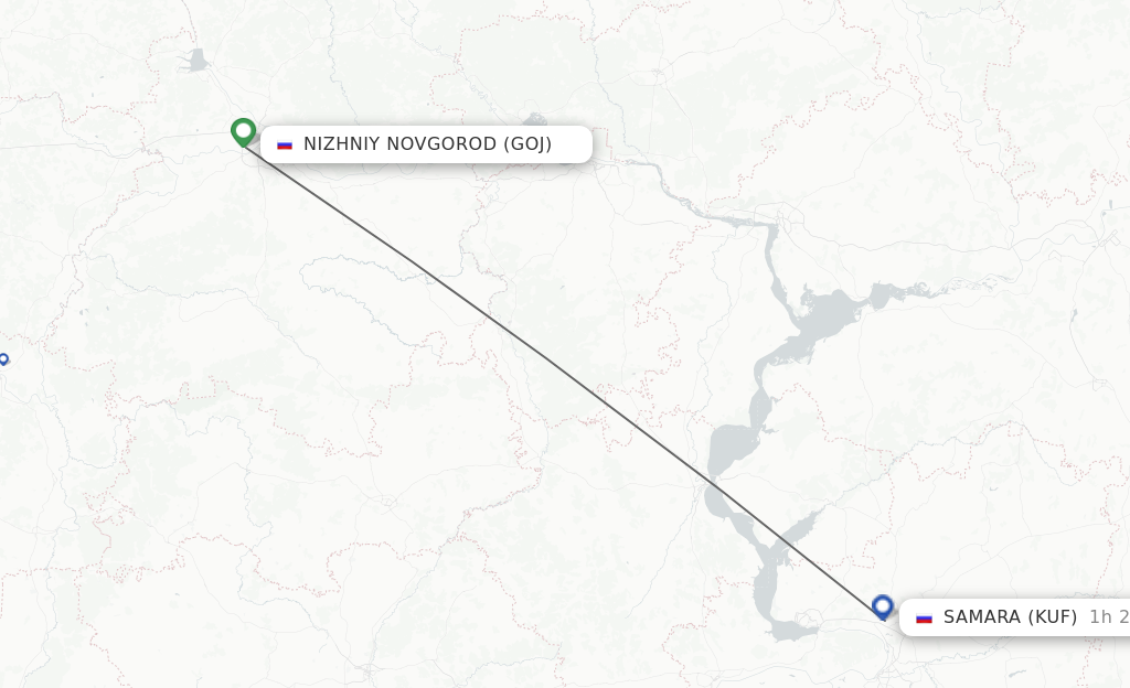 Flights from Nizhniy Novgorod to Samara route map