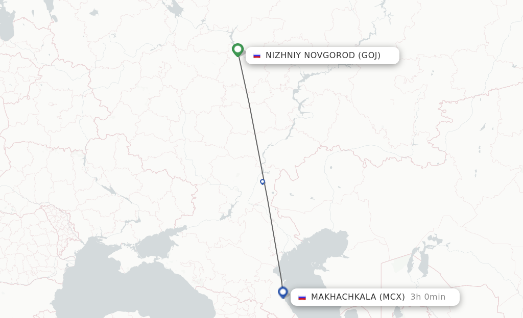 Flights from Nizhniy Novgorod to Makhachkala route map