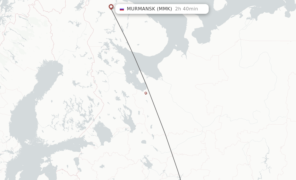 Flights from Nizhniy Novgorod to Murmansk route map