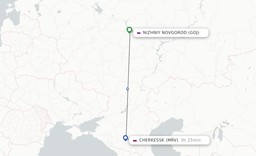 Flights from Nizhniy Novgorod to Mineralnye Vody route map