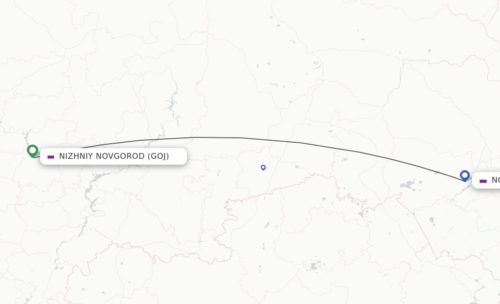 Flights from Nizhniy Novgorod to Novosibirsk route map