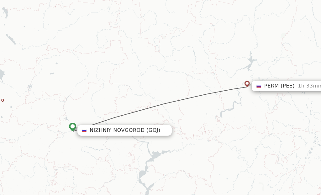 Flights from Nizhniy Novgorod to Perm route map