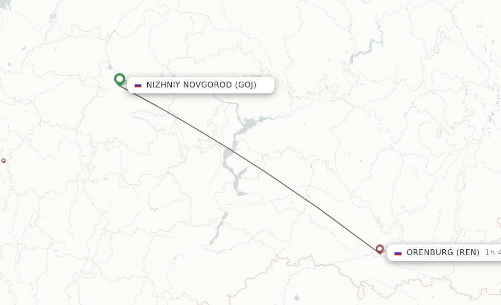 Flights from Nizhniy Novgorod to Orenburg route map