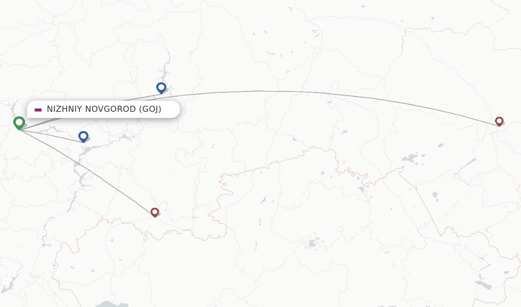 Route map with flights from Nizhniy Novgorod with UVT Aero