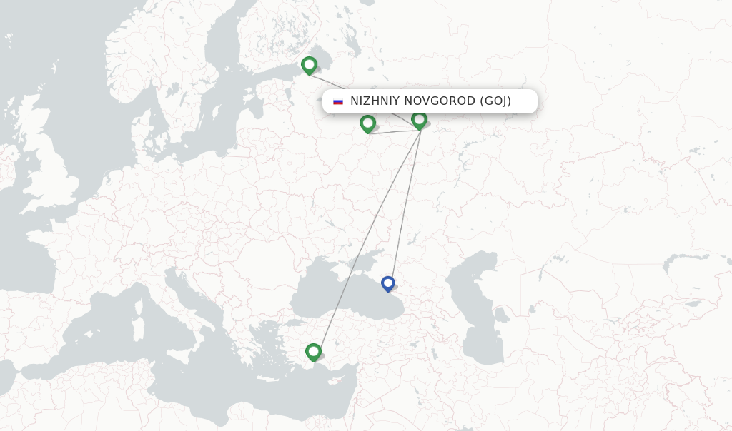 Route map with flights from Nizhniy Novgorod with Aeroflot