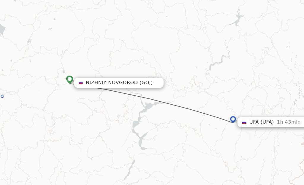 Flights from Nizhniy Novgorod to Ufa route map