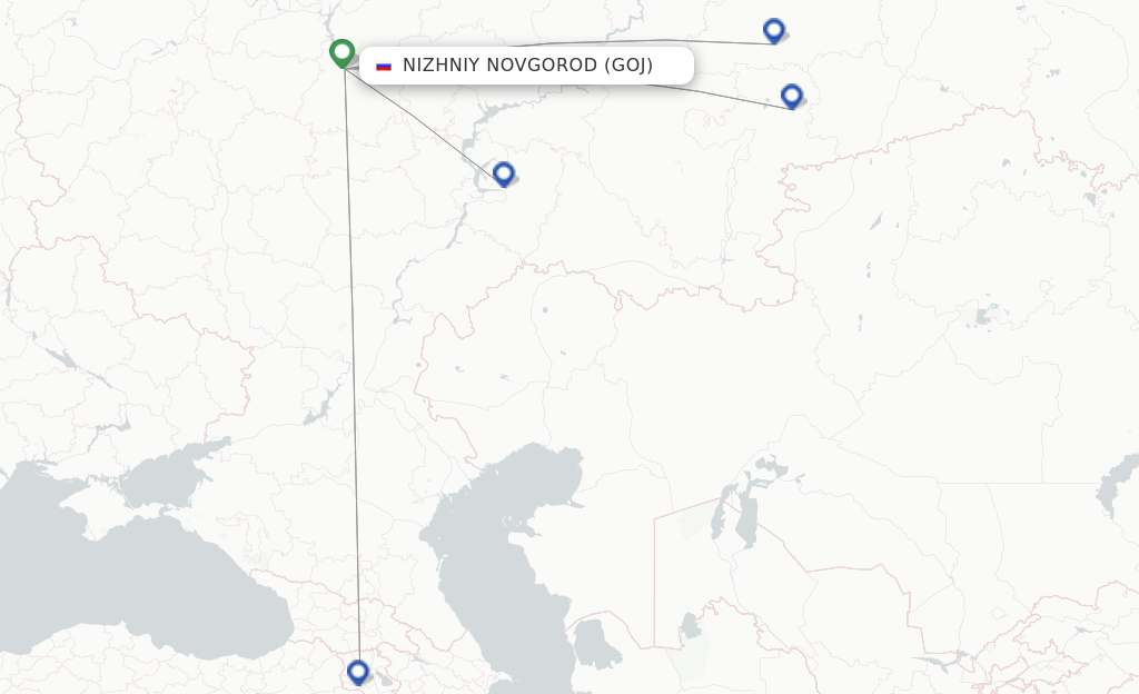 Route map with flights from Nizhniy Novgorod with Red Wings