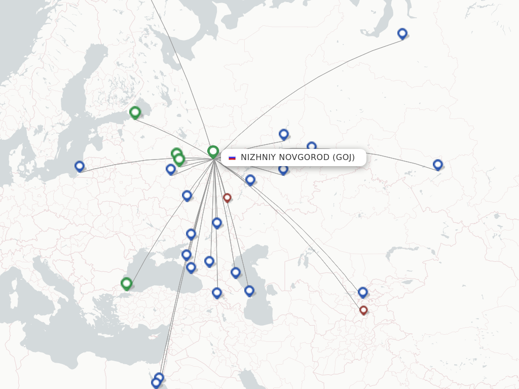 Flights from Nizhniy Novgorod to Belgorod route map