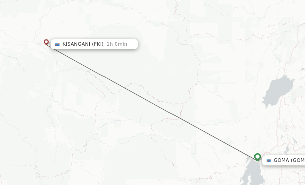 Flights from Goma to Kisangani route map