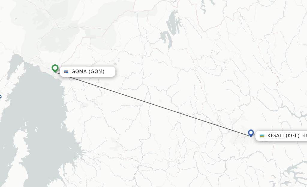 Flights from Goma to Kigali route map