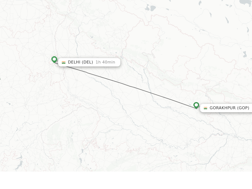 Flights from Gorakhpur to Delhi route map