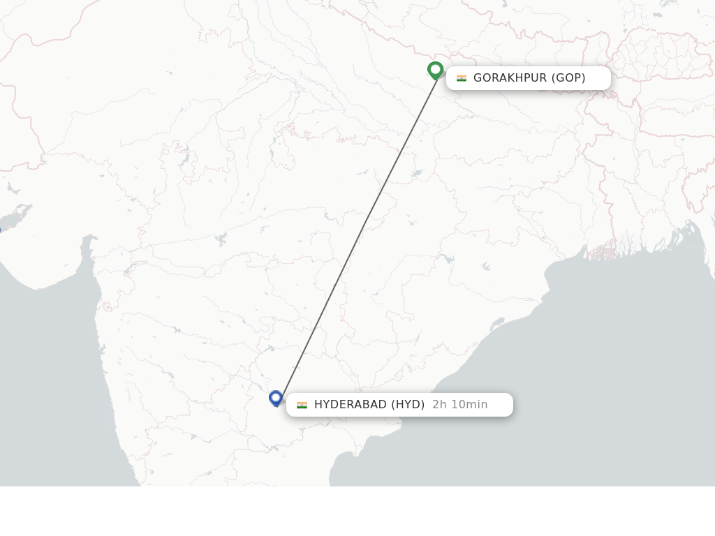 Flights from Gorakhpur to Hyderabad route map
