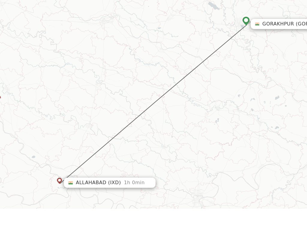 Flights from Gorakhpur to Allahabad route map