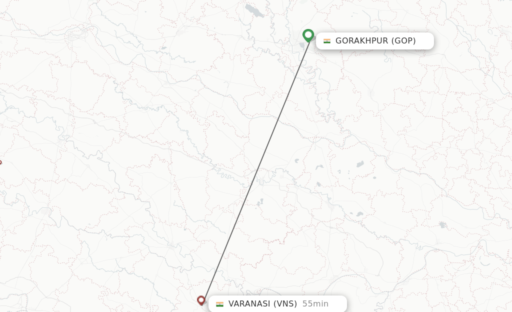 Flights from Gorakhpur to Varanasi route map
