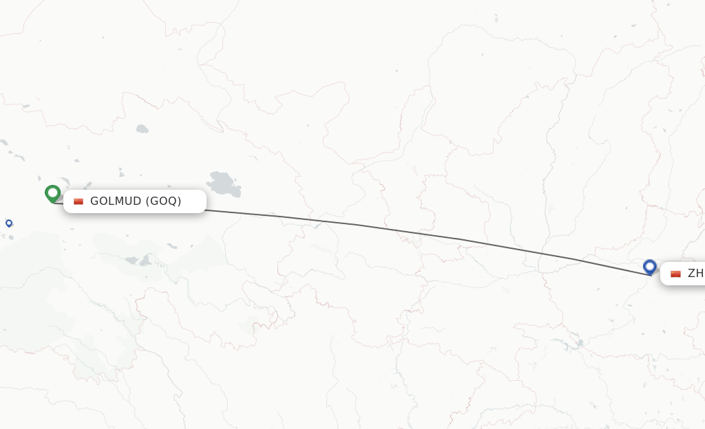 Flights from Golmud to Zhengzhou route map