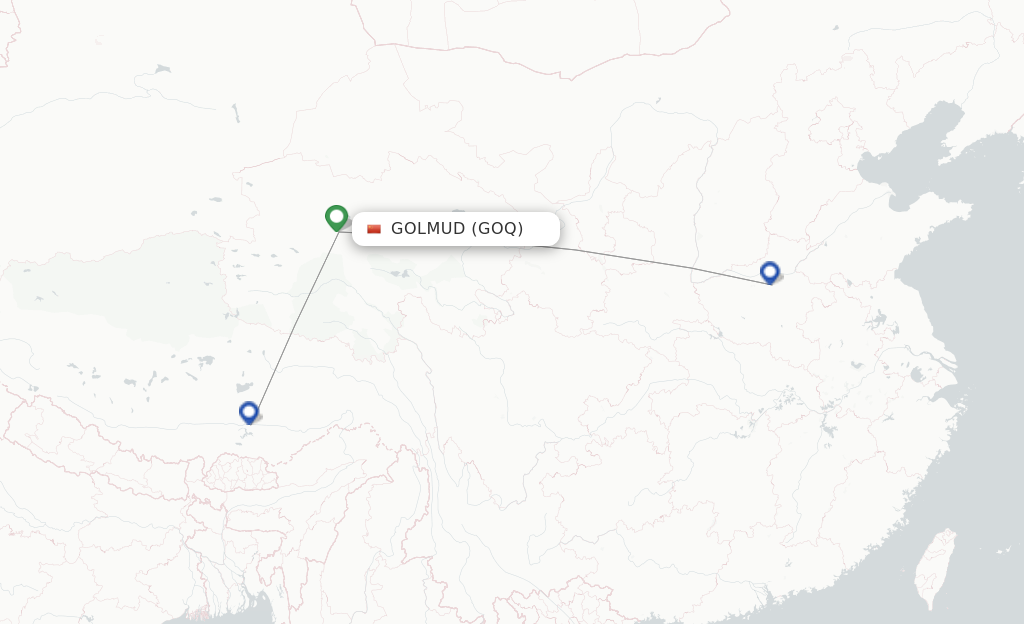 Route map with flights from Golmud with West Air (China)