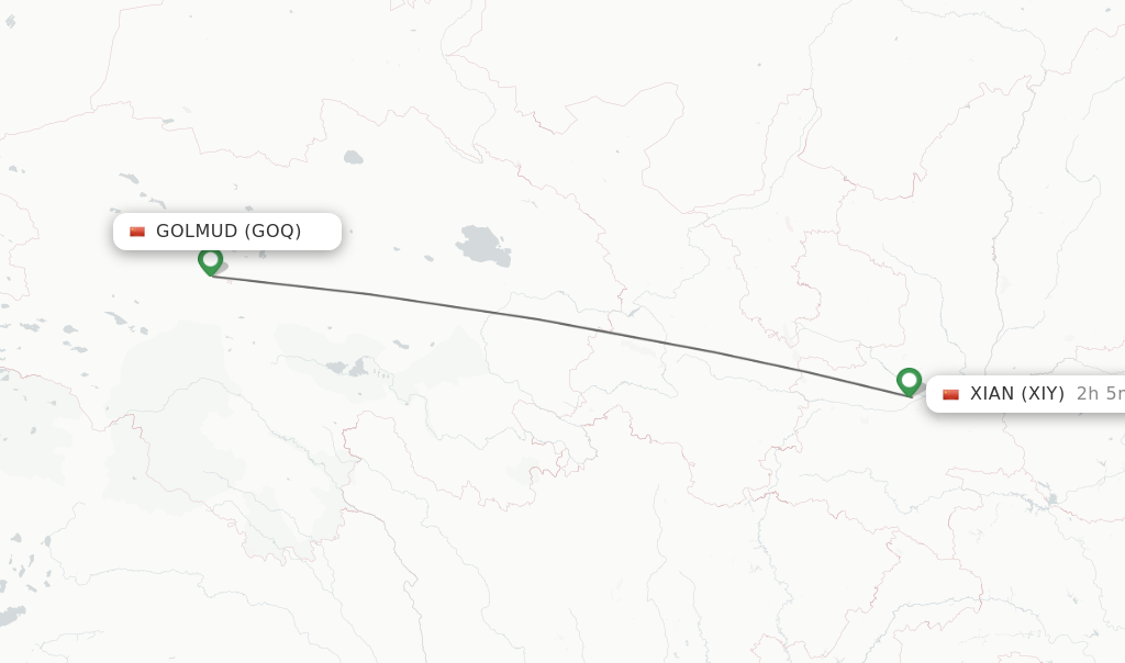 Flights from Golmud to Xian route map
