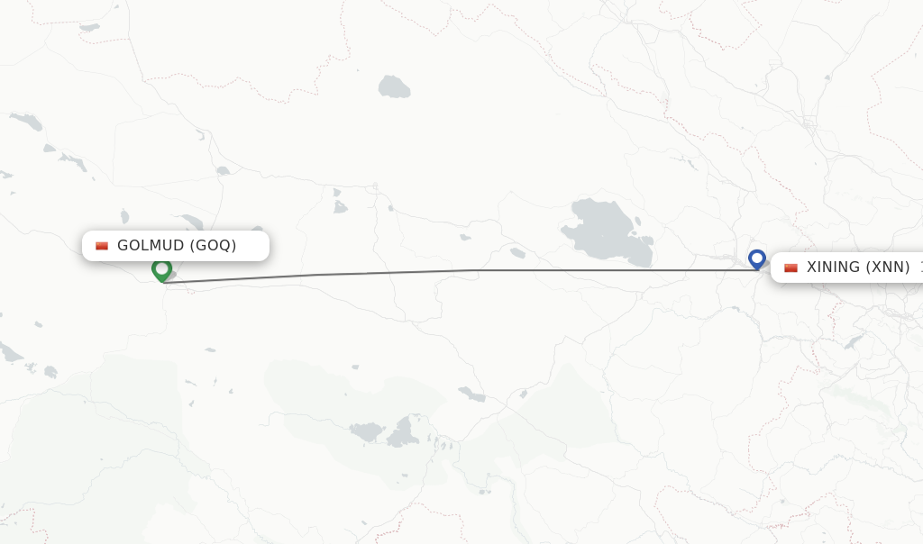 Flights from Golmud to Xining route map