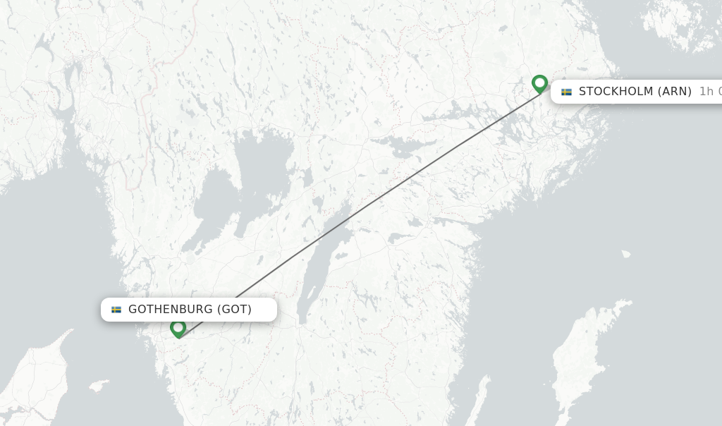 Flights from Gothenburg to Stockholm route map