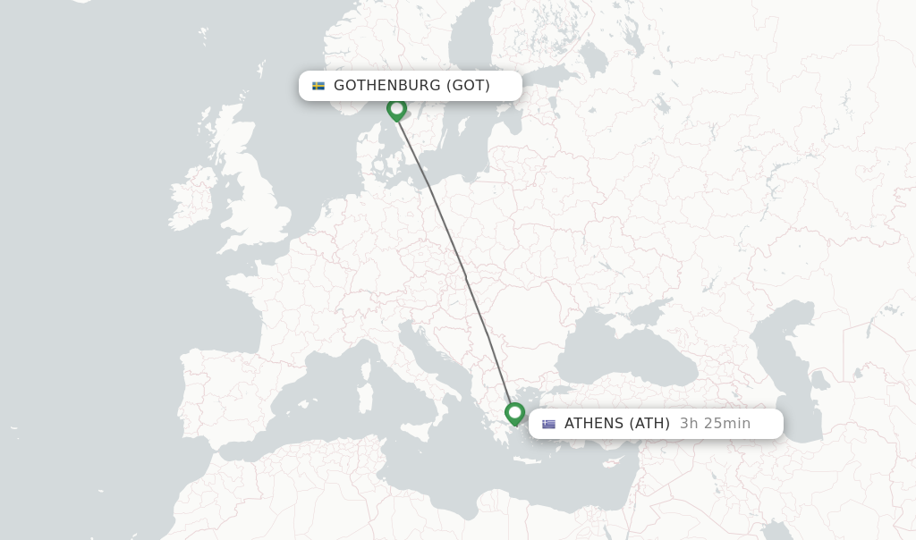 Flights from Gothenburg to Athens route map