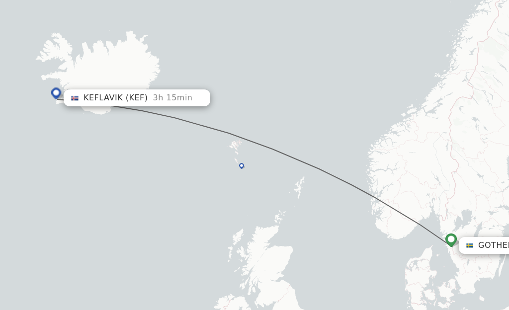 Flights from Keflavik to Gothenburg route map