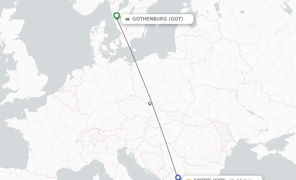 Flights from Gothenburg to Skopje route map