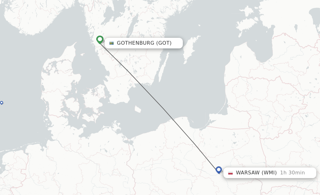 Flights from Gothenburg to Warsaw route map