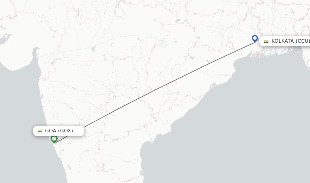 Flights from Kolkata to Goa route map