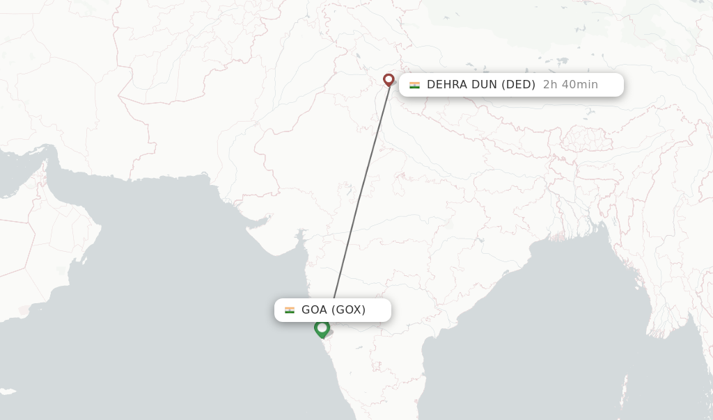 Flights from Dehra Dun to Goa route map