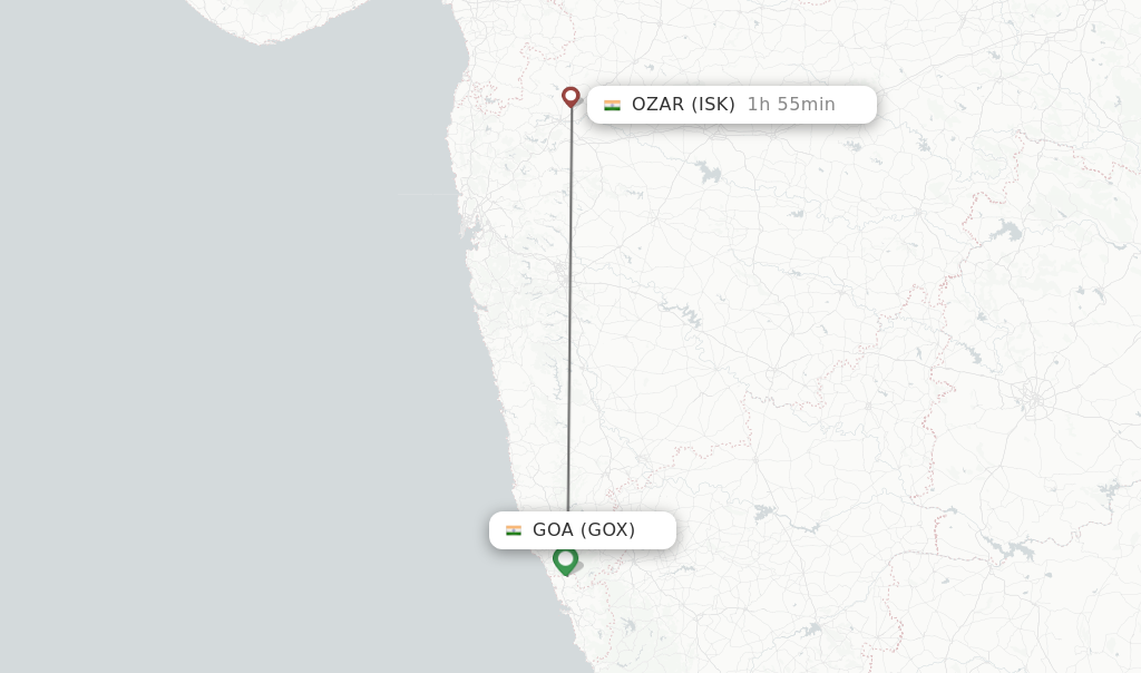 Flights from Goa to Ozar route map