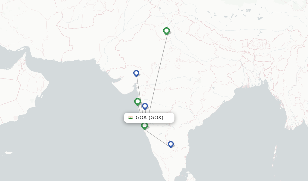 Route map with flights from Goa with Akasa Air